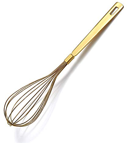 Gold-Schneebesen, Berglander-Schneebesen zum Kochen mit Titanvergoldung, Edelstahl-Ballon, robustes Küchendraht-Set zum Kochen, Backen, Mischen, Schlagen, spülmaschinenfest