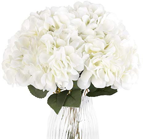 Jim's Cabin Künstliche Blumen, Hortensien, 1 Strauß mit 5 großen Köpfen, künstliche Blumenstrauß für Damen, Schlafzimmer, Hochzeit, Hütte, Dekoration, DIY (weiß)