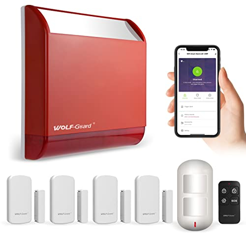 Wolf Guard LB-12WF Hausalarmanlage, WiFi Ton- und Lichtalarm mit PIR-Bewegungsmelder, Tür-Fenster-Kontaktsensor, TUYA Smartlife App Fernbedienung