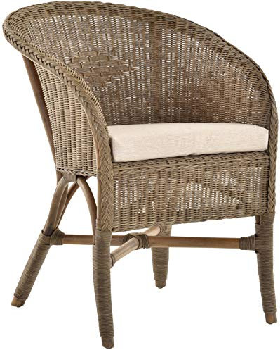 Korb-Outlet Klassischer Rattan Club-Sessel inkl. Polster Beige Rattansessel Flechtsessel (Grau)