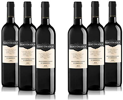 Sant'Orsola Montepulciano DOC Abruzzo Vino Tinto Italiano - 6 Botellas X 750ml