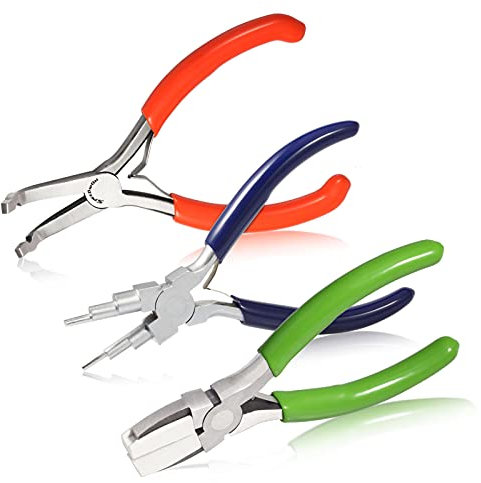 SPEEDWOX Lot de 3 pinces à bijoux de 12,7 cm, pince à sertir 6 en 1, diamètre de la pointe de 3 à 9 mm, pince à nez en nylon de 12,7 cm pour sertir des bijoux, plier des fils