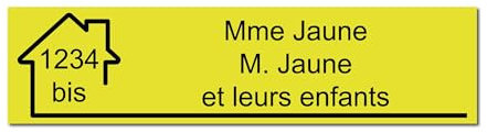 Plaque gravée pour nom et numéro boîte aux lettres autocollante 10x2,5cm personnalisée 1 à 3 lignes Jaune