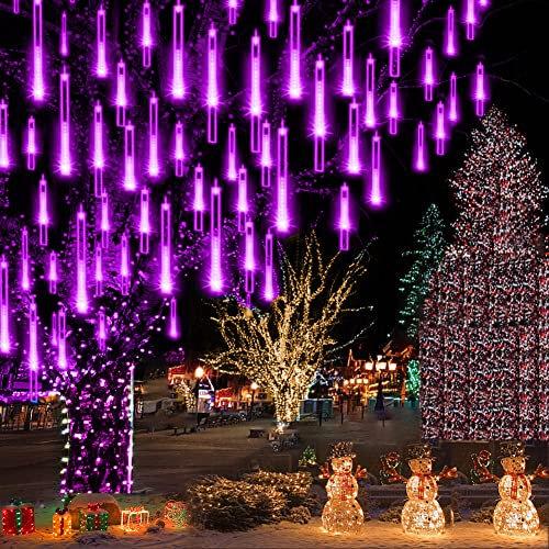 Aokudoni Decorazioni natalizie per esterni, 30 cm, luci di pioggia per pioggia di meteore, luci viola ghiacciolo per decorazione dell'albero di Natale, festa di Capodanno, spina UL