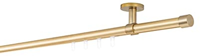 ondeco Gardinenstange auf Maß Innenlauf 20mm Cap 1-lauf Vorhangstange Deckenträger 4cm Stilgarnitur mit Gleiter für Vorhänge Messing-Matt 230cm