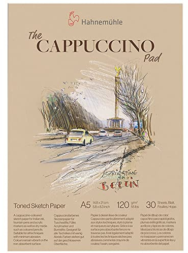 Hahnemühle The Cappuccino Pad, 120g/m², 30 Blatt/60 Seiten, Skizzenpapier, getöntes Zeichenpapier (A5)