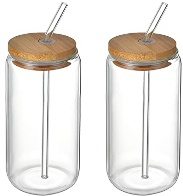 MISNODE 4 Stück Bierdosengläser mit Deckel und Strohhalmen, 395 ml Trinkgläser, Bierglas für Soda, Eiskaffee, Cocktail, Whiskey Kelch
