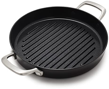 GreenPan GP5 harteloxierte, fortschrittliche gesunde Keramik-Antihaftbeschichtung, 27,9 cm runde Grillpfanne, PFAS-frei, Induktion, spülmaschinenfest, ofen- und grillfest, schwarz