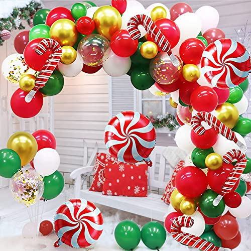 Ballon Girlande Weihnachten Hillylolly 108 Stk. Weihnachtsballons Deko, rot/weiss/grün/gold Weihnachten Ballons Kit, Luftballons Weihnachts, Luftballons Latex, Folienballon für Weihnachtsdekoration