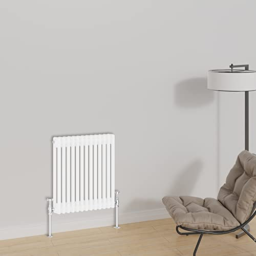 Warmehaus Horizontal Traditional Column Designer Radiator 600x605mm Double Panel Cast Iron White Central Heating Radiators