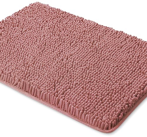 Yeaban Badezimmerteppiche – Dicke Chenille-Badematten,Saugfähiger und waschbarer Badteppich rutschfeste, plüschige und weiche Teppiche für Badezimmerboden, Waschbecken – (Rose Dawn, 66x111.8 cm)