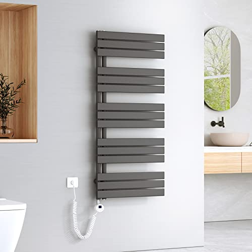 EMKE Badheizkörper Elektrisch 1320x600 mm, Handtuchheizkörper Elektrisch mit Thermostat Elektrischer Handtuchwärmer Handtuchtrockner Handtuchheizung Handtuchhalter mit Heizstab Anthrazit 800W
