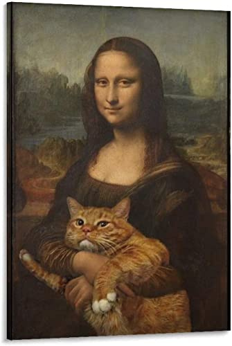 Mona Lisa Kunstwerk Mona Lisa mit Katze Vintage Poster Frau Wandkunst Mona Lisa Funny Portrait Bild Leinwanddruck Pop Art Dekoration, ohne Rahmen,40×60cm