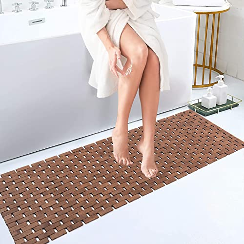 Fovlaurs Bambus-Badematte, Badezimmerläufer, lang, groß, Teppich, Boden, Holz, Dusche, Badewanne, wasserdicht, rutschfest, Zubehör, 40,6 x 121,9 cm, leicht zu reinigen, Walnuss, 1 Stück