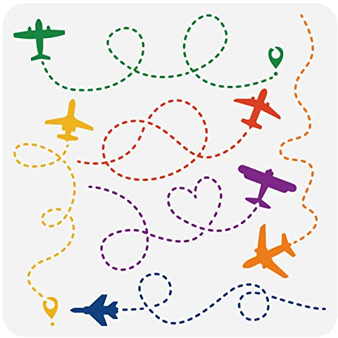 BENECREAT Wiederverwendbare Plastikschablonen, Flugzeug Flug Schablonen Malvorlage Für DIY Wände Kunst Sammelalbum Handwerk Möbel, 30x30cm/12x12