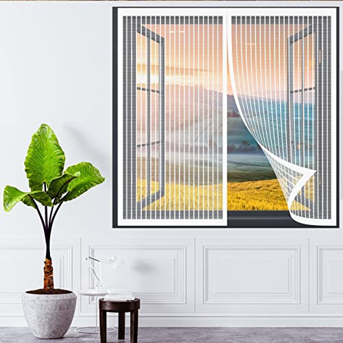 Magnet Vorhang Fliegenvorhang 115 x 105 cm Fenster Mückengitter In Verschiedenen Größen Auswählbar Magnet Fliegengitter Für Alle Universalfenster, Weiß