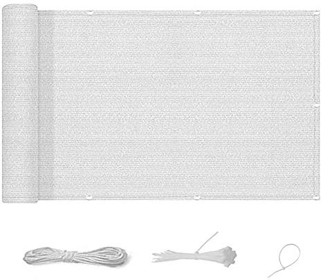 Sichtschutz Balkon 110 x 550 cm UV- und Wetterbeständig Sichtschutzmatte mit Ösen und Kordel für Gartenzaun Balkonzaun, Weiß