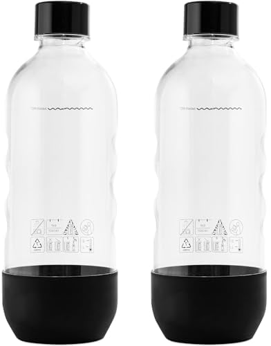 Replacement for SodaStream Bottles Carbonating Sparkling Water Machine 1 Liter (2-Pack, Black)
