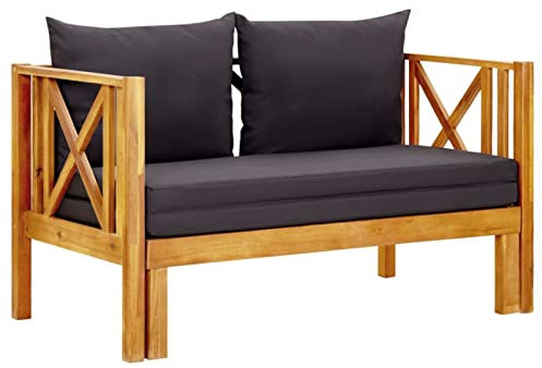 Homgoday Gartenbank 2-Sitzer mit Kissen 122 cm aus massivem Akazienholz, Gartenbank, Bank für Balkon, Terrasse & Garten