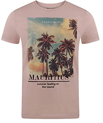 riverso Tshirt Herren Baumwolle Regular Fit RIVLukas Rundhals Kurzarm Sommer Tee Shirt Print Rose 4XL, Größe:4XL, Farbe:Rose Palme (AJD)