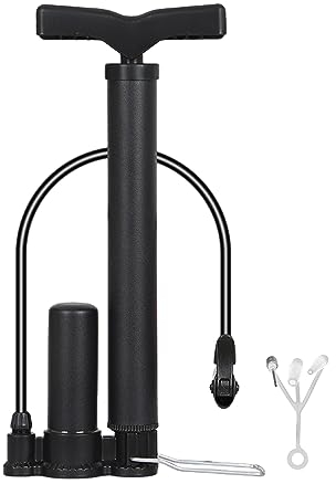 1 bomba de bicicleta con 1 punta de aire adicional, bomba de neumáticos portátil, mini bomba de pie con aguja de aire, adecuada para bicicleta de carretera, bicicleta de montaña, híbrida (negro)