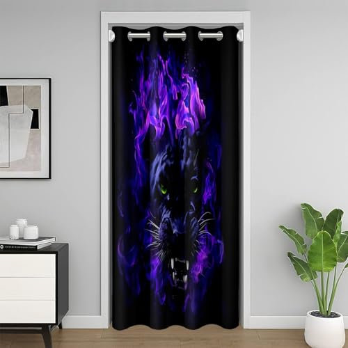 Leopard Türvorhang 106x203cm Geparden Schrank Vorhang für Innentür Raumteiler für Schlafzimmer Wohnzimmer Tier Safari 30%-50% Zimmer Verdunkelung Schwarzout Lila Flame Isoliert thermisch Vorhang