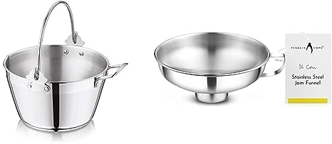 Penguin Home® 5L Maslin Pan with 14cm Wide Neck Jam Funnel|Stainless Steel Pot with Steel Canning Funnel for Preserving|Combo Maslin Pan & Jam Funnel with Side Handle|