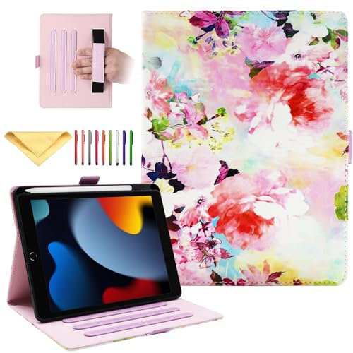 UUcovers Schutzhülle für iPad 9./8./7. Generation, 25,9 cm (10,2 Zoll) (2021/2020/2019) mit Stifthalter/Handschlaufe/Multi-Winkel-Ständer, Folio, magnetisch, Smart Cover [Auto Sleep Wake],