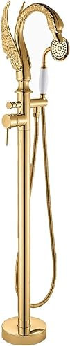 Freistehende Badewanne Wasserhahn, Luxus Schwan Wannenfüller mit Handbrause, Einhand-Wannenarmatur Boden montiert, Bad Dusche Mixer Tap-A