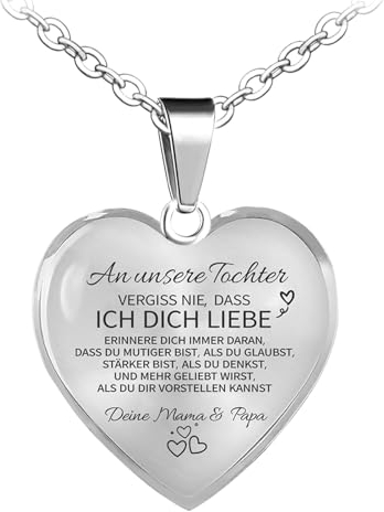 TOLOWOBK Kette Damen Herz Geschenke für Mädchen Silber Anhänger Halskette Tochter Geschenke von Mama Inspirierende Ketten An Meine Tochter Geburtstag Weihnachten Geschenke für Tochter von Mama Papa