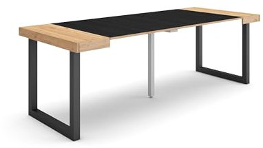 Skraut Home | Ausziehbarertisch | Multifunktionaler ausziehbarer | 220 | Für 10 Gäste | Massivholz Beine | Moderner Stil | Eiche Schwarz