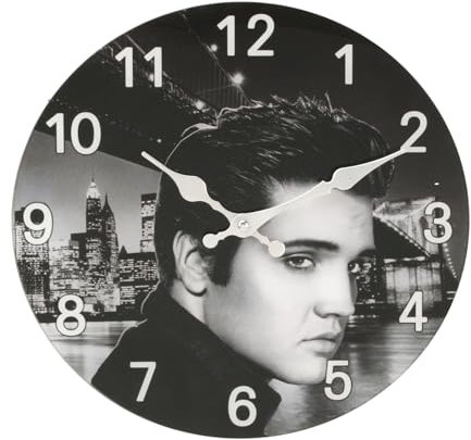 Beyond Happy Elvis Presley Retro Musik Legende Portrait Glasuhr (30 cm Durchmesser), Wanduhr