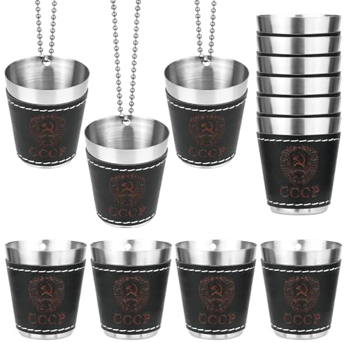 RAINPOP 10 Stück 30ml Schnapsgläser Edelstahl Schwarz Schnapsglas Kette, Wiederverwendbare Schnapsbecher Partys, Shotgläser Metall Becher zum Umhängen für Hochzeitsfeiern Karneval…