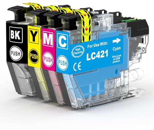 LC421 Compatible para Brother LC421 LC-421 LC421VAL Cartuchos de Tinta Reemplazo para Brother DCP-J1050DW MFC-J1010DW DCP-J1140DW Impresora (4 Paquetes, Negro Cian Magenta Amarillo)