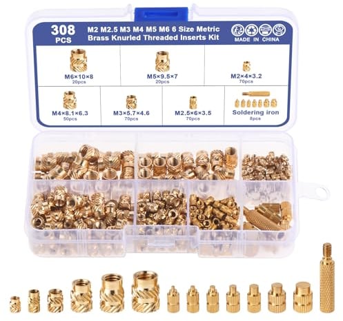 Habwea 308 pezzi Set di inserti filettati e punte di saldatura, M2 M2,5 M3 M4 M5 M6 Inserto filettato Aiuto alla fusione per inserti filettati Dadi a pressione per stampa 3D Filetto fuso in ottone Man