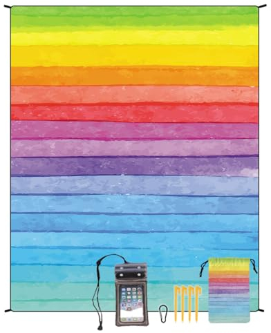 FANSU Wasserdicht Strandmatte, 180x220cm Picknickdecke 3D-Druck Picknickdecke, Stranddecke Sandfrei, Waschbare Stranddecke für Strand, Picknick, Camping (Regenbogen,180x220cm)