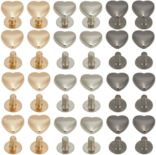 GORGECRAFT 36 Rivets en Forme de Cœur Rivets de Décoration Goujons en Alliage à Visser sur Perle Petits Goujons à Vis en Métal pour Sacs en Cuir Ceinture Vêtements Chaussures Sac à Main Fournitures
