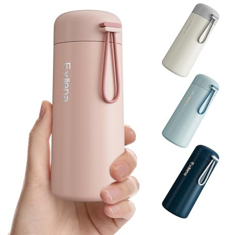 Exllena Trinkflasche klein 250ml – Mini-Thermosflasche mit Silikon-Griff, 100% Auslaufsicher, kleine Trinkflasche edelstahl für Milch, Kaffee...– Perfekt für Handtasche und unterwegs(Rosa)