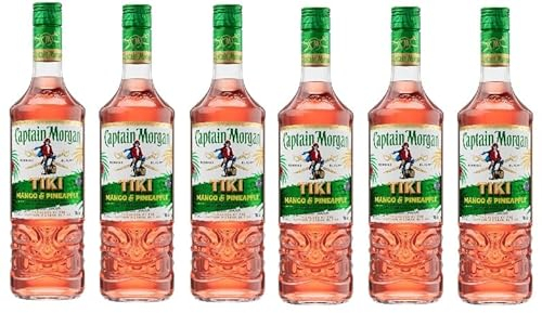 6 Flaschen Captain Morgan Tiki Köstlich-fruchtiger, aromatischer Rum | mit Ananas- und Mango-Geschmack | 25% vol | 700ml Einzelflasche | + Space Keks gratis 45 g von Onlineshop Bormann