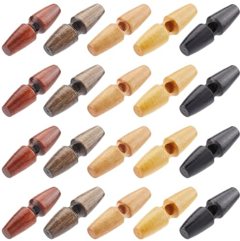 GORGECRAFT 70Stk 5 Farben Holzmantelknöpfe Aus Horn 40mm Lang Schwarz Braun Kaffeebraun Großes Loch Knebelknopf Holz Pullover Mäntel Knöpfe Ersatz Für Jacken Kleidung Nähen DIY Kunst Bastelprojekte