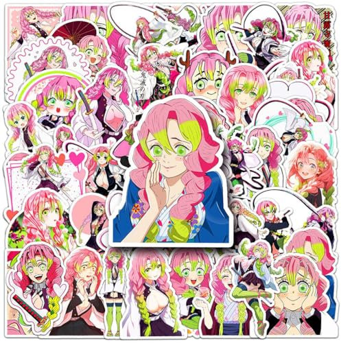 Kimetsus No KanrojiMitsuri Stickers for Journal Artbook, 50 Pcs Mitsuri Figure Vinyl Waterproof Sticker Decals for Party, Water Bottle Scrapbook Laptop Skateboard for Teens Students