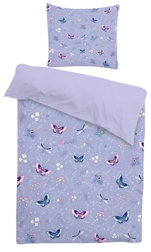 INTOMENG Schmetterling Mädchen Bettwäsche Bunt 140x200 Kinder Jugendliche Mädchen Teenager Bringen Sie 1 Kissenbezug 65X65 cm Lila Mikrofaser Bettwäsche 3D Blume Schmetterling Muster