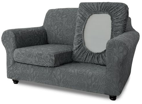 Ektorp Stretch-Jacquard-Sofabezug mit Sitzkissen, stilvolle Ektorp-Sofabezüge zum Schutz von Möbeln, rutschfest, dunkelgrau, Couchbezug für Sofa + 2 große Sitze