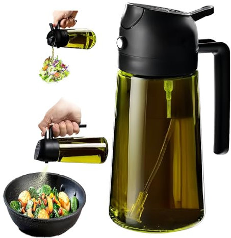Lifhety Pulverizador Aceite Spray con Vidrio Protector UV, 2 en 1, 470ml Spray Aceite Cocina Cristal, Aceitera Dosificador de Aceite de Oliva para Freidora de Air Vinagre, Gadgets de Cocina