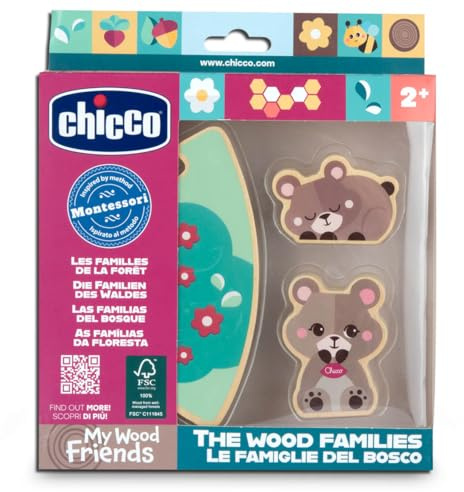 Chicco, Sammelfiguren aus Holz, Montessori-Spiel, 2 Bären, 1 Puzzleteil, Entdecke das Universum My Wood Friends, Geschichten erfinden, Mädchenspiel, Kinderspiel ab 2 Jahren, Geschenkidee