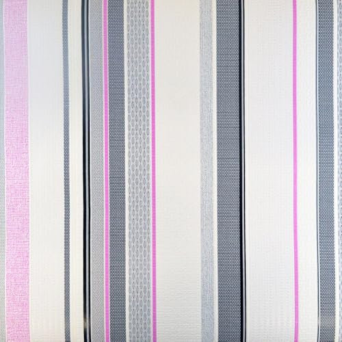 Textured Blown Vinyl - Vertical Bold Stripes - Vibrant Colourful Modern Contemporary - Pink Grey White