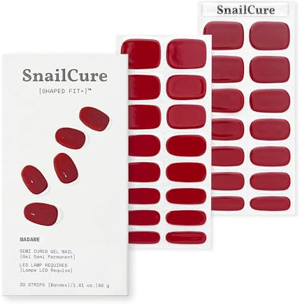 SnailCure Semi Cured Gel Nail Strips - 30 Pcs, Glossy Real Gel Wraps, Long-Lasting, Vegan & Cruelty-Free, Chip-Resistant Manicure, Easy to Apply, Lasts 14+ Days, UV Lamp Required (Madame)