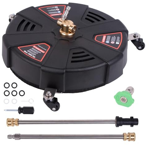 13/16 Pressure Washer Surface Cleaner with 3 Wheels, Driveway Power Washer, Patio Cleaner Attachment for Karcher, with 2 Extension Poles, 1 Nozzle, for Floor Driveway Patio (13 IN)