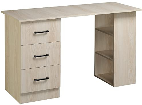 HOMCOM Bureau avec Rangement, Table Informatique 120 x 50 cm, Bureau d'ordinateur avec étagères et tiroirs, pour Petits espaces, Chambre à Coucher, Bois Naturel