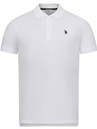 U.S. Polo Assn. Herren Poloshirt (S-3XL) Basic Kurzarm Pique Polohemd P001 - Weiss-Navy Größe XXL - Gr. 2XL